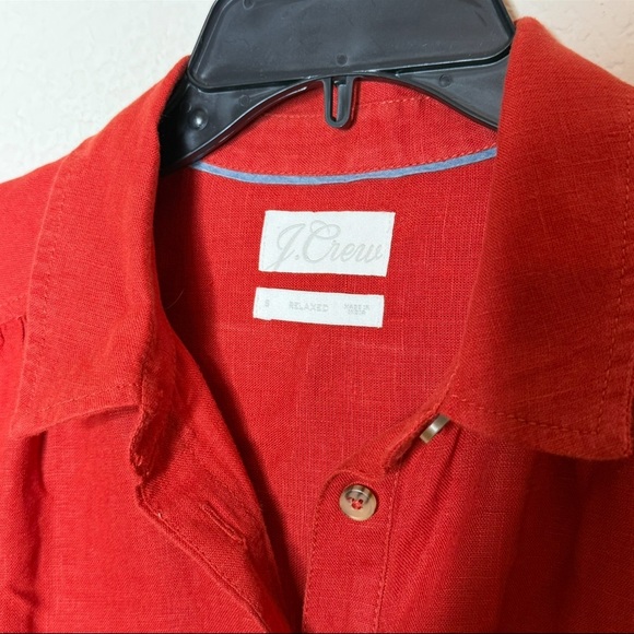 J. Crew Relaxed-Fit Linen Shirt Dress Size Small Orange Red Pockets Button Down - Picture 4 of 5